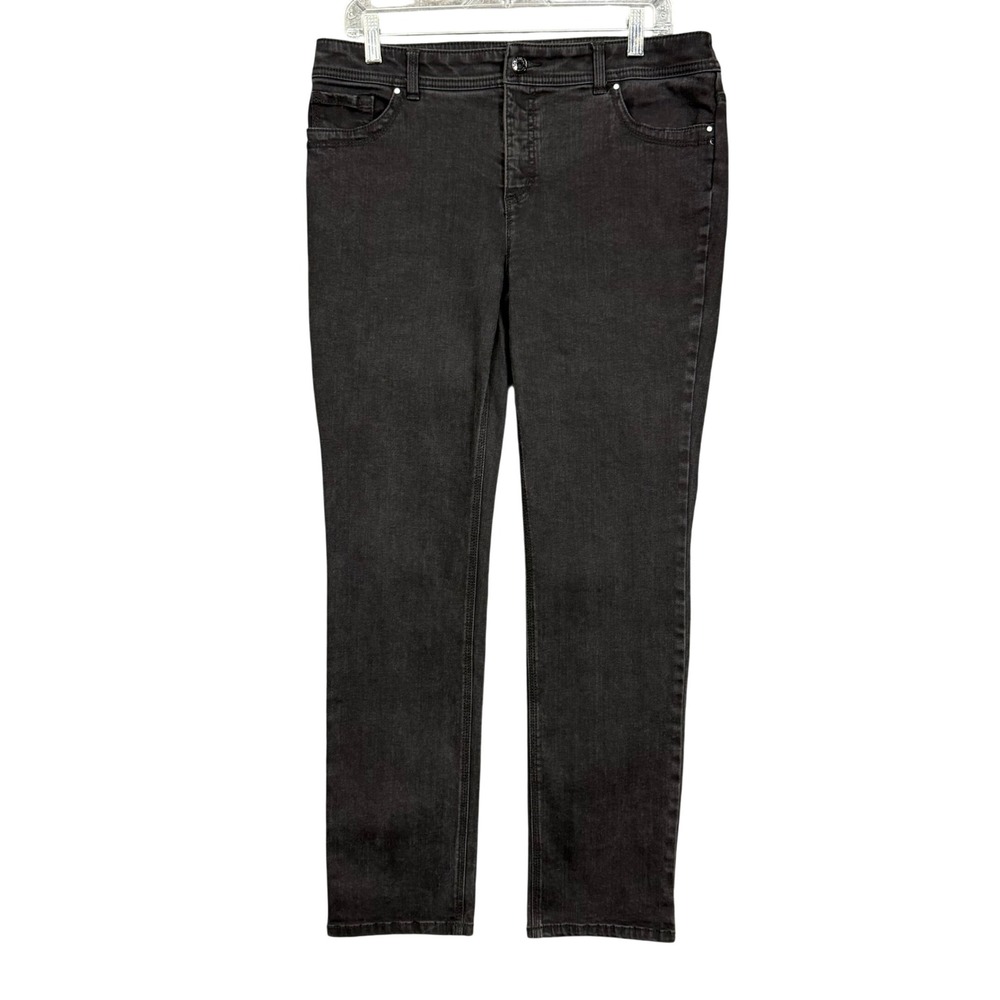 Chicos Jeans 1.5 Womens 10 Black Charcoal Wash So Slimming Straight Leg Stretch